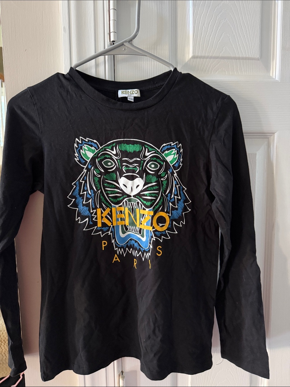 Kenzo Black Long-Sleeve Tee with Multicolor Tiger Graphic